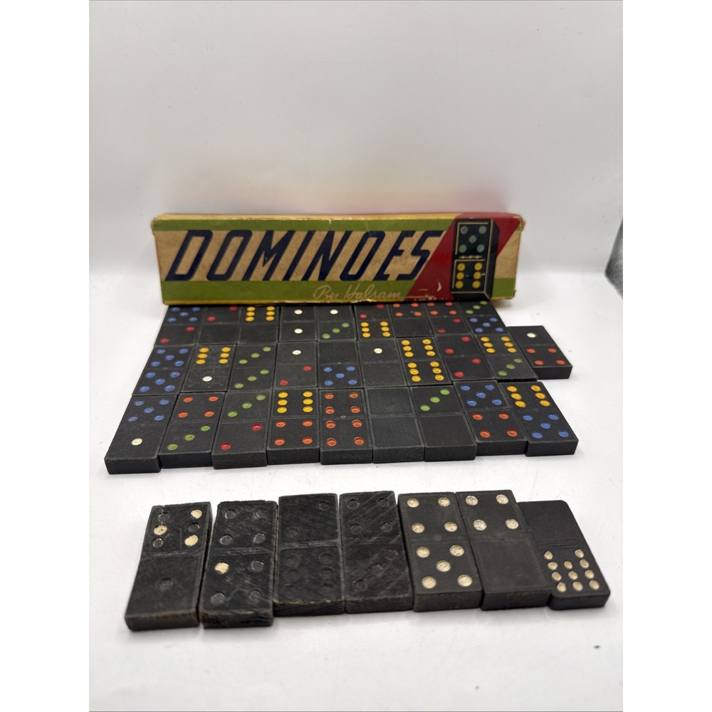 Vintage Halsam Colored Dot Dominoes Double Six Full Set 28 + 7 Additional VtG Pc